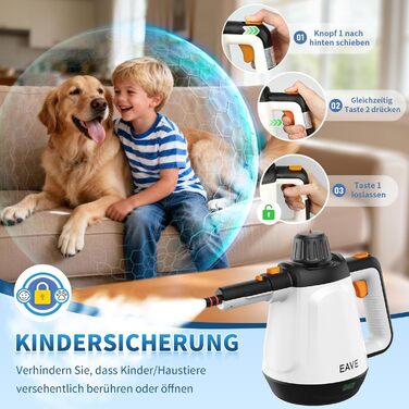 Портативний пароочисник 110°C: ефективне очищення, універсальний пристрій з 10 насадками та 5м кабелем. Ідеально для диванів, килимів, швів та видалення жиру. Колір: білий