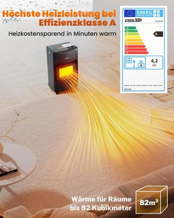 Газовий обігрівач Cooltop 4200W з керамічним нагрівачем, для дому, на бутан/пропан, без балончика, з регулятором та шлангом (чорний)