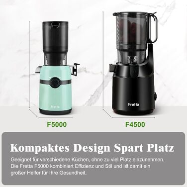 Фреш-прес Fretta: повільний соковичавник з широкою завантажувальною трубою (108 мм), 200W, 1 л, BPA-free Tritan, блакитний