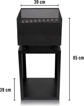 Бочка для барбекю з іскрозахистом - Кошик для вогню 39x39x85 см - Садовий камін - Вуглецева сталь