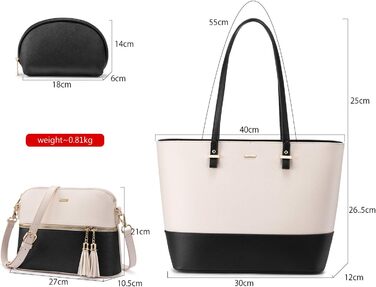 LOVEVOOK Сумка-шоппер для жінок, велика сумка на плече, шкіряна сумка, набір 3 шт. (чорний/бежевий)