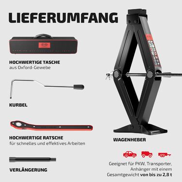 Підйомник гідравлічний ножичний HEYNER® 2т з кейсом, храповий механізм 17мм, гумові накладки, висота підйому 98-442мм. Автомобільний домкрат, сертифікат TÜV/GS