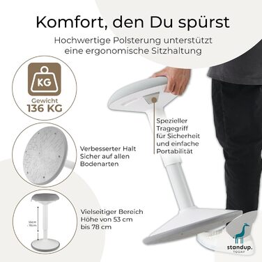 Високий пуф Standup.Today Ella (білий/зелений) – регульована висота 55-80 см – ергономний пуф для офісу та дому – пуф-гойдалка для робочого столу (білий/світло-сірий)