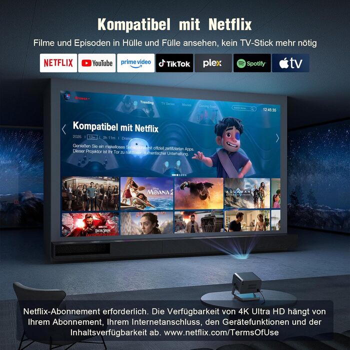 Smart Beamer 28000 Lumen: 4K проєктор з автофокусом, Dolby Audio, WiFi6, Bluetooth, підтримкою 1080P для дому та вулиці