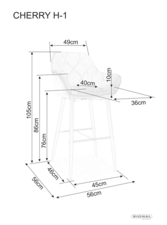Барний стілець CHERRY H-1 VELVET чорний каркас/чорний BL.19