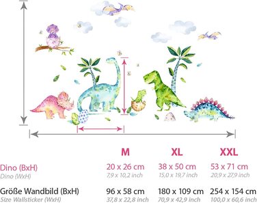 Настінна наклейка з динозавром Grandora XXL для дитячої кімнати, наклейка на стіну із зображенням динозавра DL817 - 2 (XXL - 254 x 154 см (Ш))
