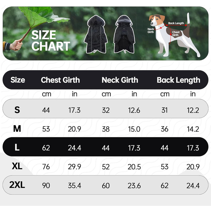 Водонепроникна куртка для собаки, дощовик, регульований, вітрозахисний, чорний, 2XL