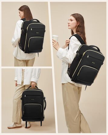 LOVEVOOK Рюкзак ручної поклажі, 40L, 17.3 дюйми, для подорожей та бізнесу, водонепроникний, 45x30x20 см, кольори: зелений, бежевий, чорний