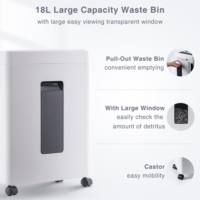 Шредер для паперу P4 з перехресним різанням: 60 хв безперервної роботи, знищення кредитних карт та скріпок. Офісний та домашній шредер з 21л контейнером, тихий, білий (бежевий, 10 аркушів)