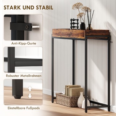 Вузьенький консольний столик Flurtisch, метал, ДСП, у стилі рустик, колір - коричневий