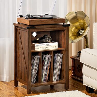 Підставка для програвача вінілу з полицями для платівок, дерев'яна, на 160 альбомів, для вітальні, спальні, офісу (колір: коричневий)