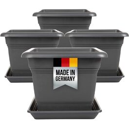 Набір квіткових горщиків 2friends 4 шт. XXL, 48 см, антрацит, пластик, для вулиці, UV-стійкий, морозостійкий, з піддоном, Made in Germany