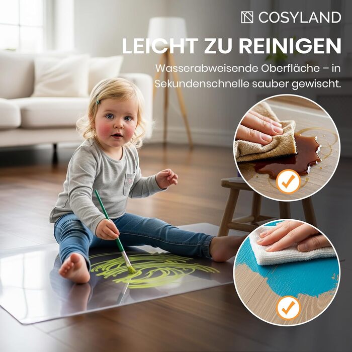 Захист для підлоги під офісний стілець COSYLAND 120x150 см - килимок від ковзання, прозорий, білий | Килимок для офісного крісла