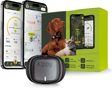 Нашийник для собак і кішок KIPPY-Kippy EVO для відстеження стану здоров'я і активності собак з функцією миттєвого оповіщення-GPS для домашніх тварин з функцією віртуального визначення кордонів-Сірий