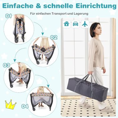 Дитяче ліжко-манеж DREAMADE 102x72 см, 3 в 1 з матрацом, москітною сіткою та пеленальним столиком, для немовлят та дітей 0-36 місяців (кольоровий)