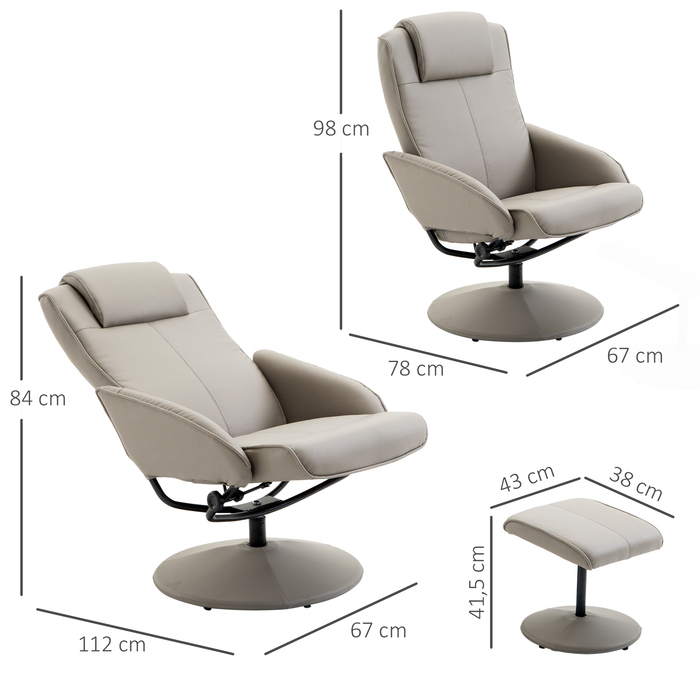 Крісло для телевізора HOMCOM Recliner 360° поворотне з підставкою для ніг сірого кольору, L78 × W71 × H101 см, зручне крісло для вітальні