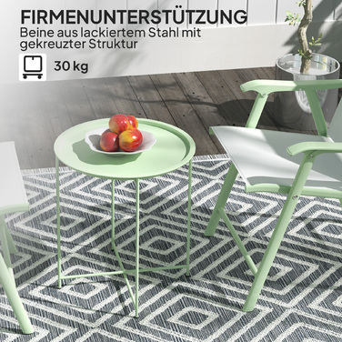 Outsunny Side Table Складаний садовий стіл Ø46 x 50 см Круглий стійкий до погодних умов балконний стіл зі складними ніжками столу Кемпінговий стіл Розкладний стіл Журнальний столик для вітальні, офісу, на вулиці, в приміщенні, зелений