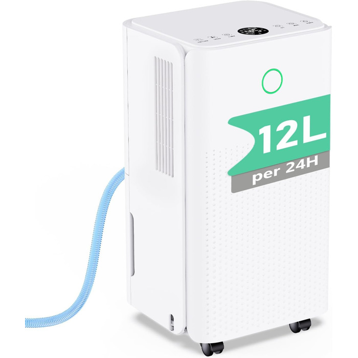 Електричний осушувач повітря 12л/день, тихий осушувач для дому, квартири, підвалу з 3 режимами, таймером 24г, автоматичною відтайкою та енергозбереженням