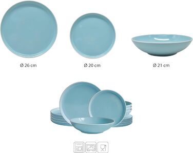Вінтажний столовий сервіз Нерея Nature-Design, на 6 персон, набір посуду пастельних тонів з 6 обідніми тарілками, 6 тарілками з боків, 6 тарілок для супу, м'ята (12 шт. )