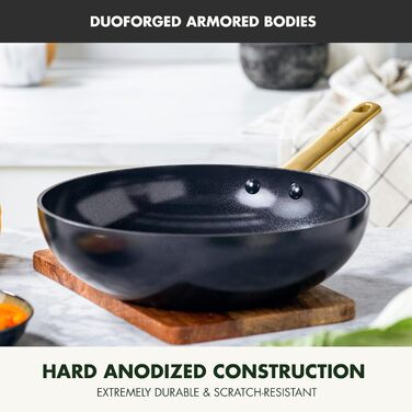 Wok GreenPan Reserve 28 см з антипригарним покриттям Ceramic, чорний, з нержавіючою сталі, без PFAS, для плити та духовки