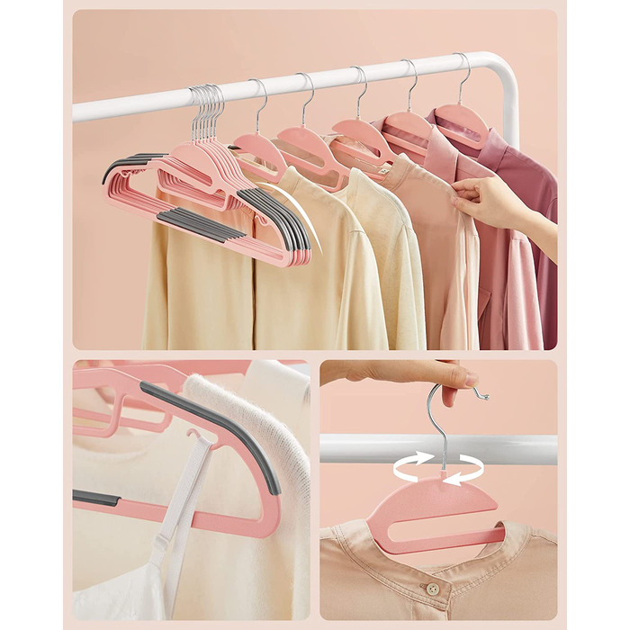 Плечики для одягу SONGMICS, 50 шт., пластикові, обертовий гачок, рожево-темно-сірий, 41.5 см