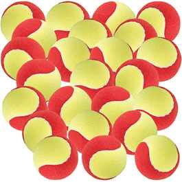 Набір з 24 тенісних м'ячів, 77 мм для молоді та початківців, жовто-червоний, сітка для перенесення (м'яч для тренувань з тенісу, дитяча іграшка, рогатка)