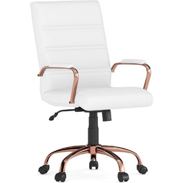 Крісло шеф Flash Furniture: обертне, біле шкіряне, з червоно-золотим каркасом, 61x58,5x103,5 см