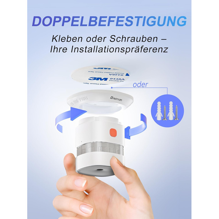 Набір датчиків диму Heiman Mini – 5 шт. з фотоелектричним сенсором, 10 років роботи від батареї, сертифікація EN14604, TÜV, CE, UKCA, DBI, 85 dB, преміум-дизайн