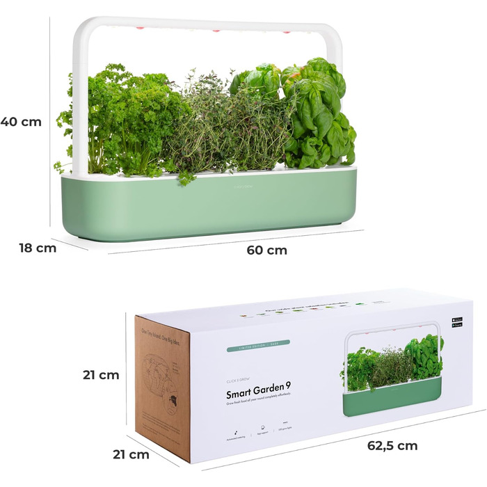 Click and Grow Indoor Garten: Розумний сад для вирощування зелені вдома з LED, 9 капсул (Зелений)