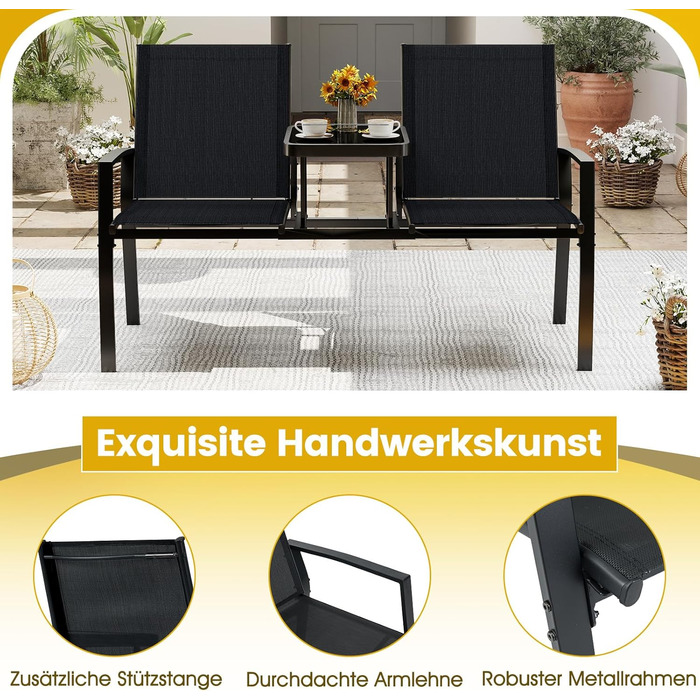 Садова лавка COSTWAY з столом, 2-місна, з дихаючої тканини, для балкона, саду, тераси 137x66x87 см