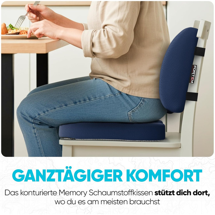 Подушка для сидіння та підтримки попереку FORTEM XL - м'яка, з memory foam, для офісного крісла, авто, геймінгу. Великий розмір, синій сітчастий матеріал