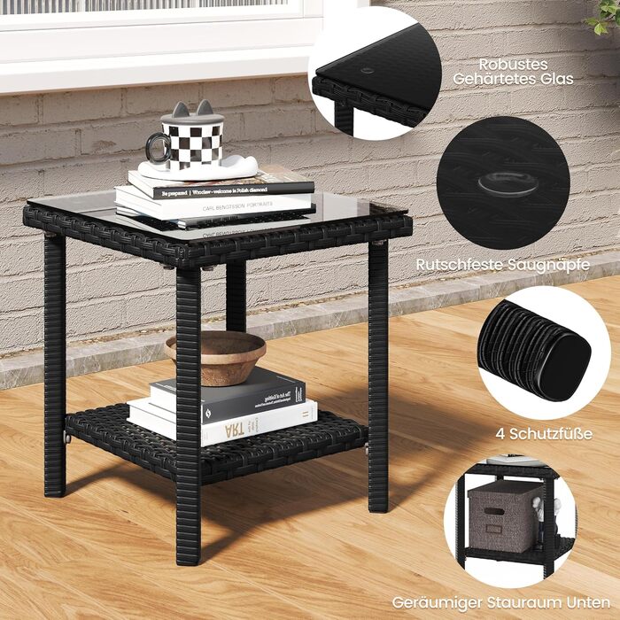 Садовий набір меблів Yaheetech 5 предметів: 2 крісла, 2 пуфи, столик для балкона та тераси (чорний та сірий)