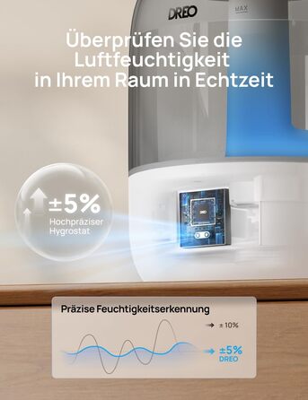 Зволожувач повітря Dreo для спальні, ультразвуковий холодний туман, 30 годин роботи, 3л резервуар, датчик вологості, нічник для дітей, кімнатних рослин та дому (Сірий)