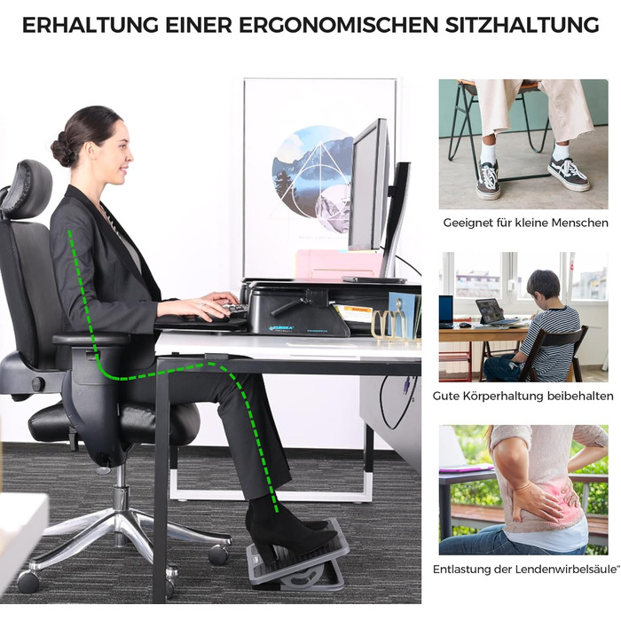 Підставка для ніг EUREKA ERGONOMIC регульована з масажною поверхнею для офісу та дому. Чорний та сірий колір