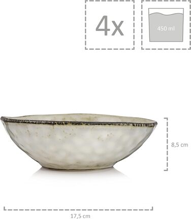 Обідній набір порцелянових керамічних тарілок Singer Pompei Набір посуду з 12 предметів для 4 осіб Набір вінтажних дизайнерських тарілок. (Набір мисок 4 шт.)