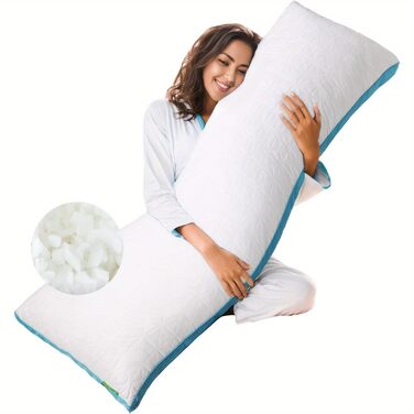 Подушка для сну Flanhorest з ефектом пам'яті для вагітних та годування, 130x43 см, біло-блакитна