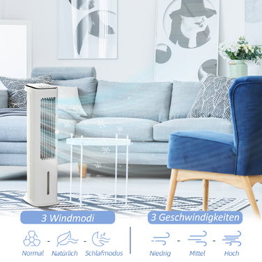 Повітряний охолоджувач 2-в-1 з водяним охолодженням, 5л резервуар для води, таймер на 12 годин, для приміщення до 20 м²