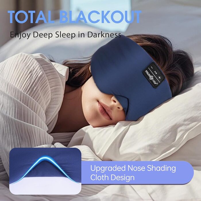 Маска для сну з Bluetooth-навушниками, 100% затемнення, шовкова тканина, для чоловіків та жінок, м'які навушники, Bluetooth-маска для сну, подорожей, блакитний колір