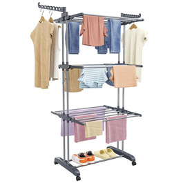 Сушарка для білизни вертикальна SIMPDIY, розкладна башта-сушарка з 6 крилами та 2 бічними панелями, мобільна сушарка на колесах для дому та вулиці, сіра