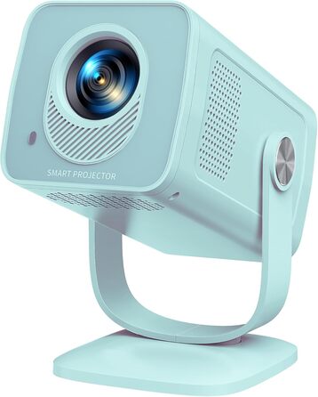 Портативний проєктор Mini Beamer 4K з підтримкою Android 13, WiFi 6, Bluetooth 5.4, обертання 270°, Auto Keystone Correction, HDMI/Android/iOS/PC/USB, білий (блакитний)