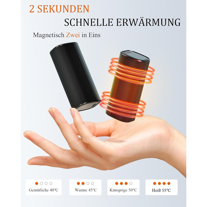 Електричні грілки для рук KINREECELL 10000mAh, 2 шт., з магнітним з'єднанням, зарядний кейс, 4 режими нагріву, до 55°C, тривалий час роботи, портативні