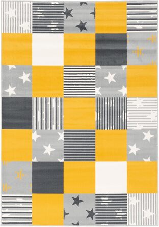 Килимок дитячий та молодіжний Пергам Samba Yellow Grey Stars в клітинку, 5 розмірів, 80x150 см