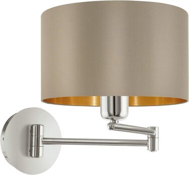 Настільна лампа EGLO Maserlo, текстильна приліжкова лампа на 1 полум'я, виготовлена з металу сріблястого кольору та тканини сірого, золотистого кольорів, розетка E27, вкл. вимикач (настінний світильник)