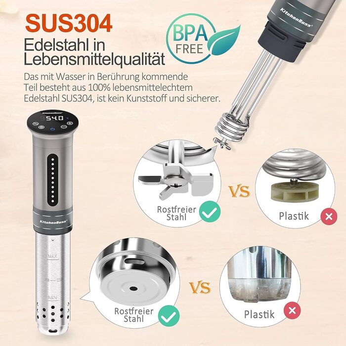 Су-від кухонний прилад KitchenBoss 1100W з LED дисплеєм, IPX7, 40-90°C