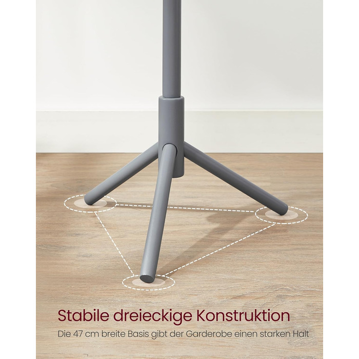 Дзеркало-вішалка для одягу VASAGLE з масиву дерева, сірого кольору, 8 гачків, 3 регульовані висоти, для вітальні, спальні, офісу