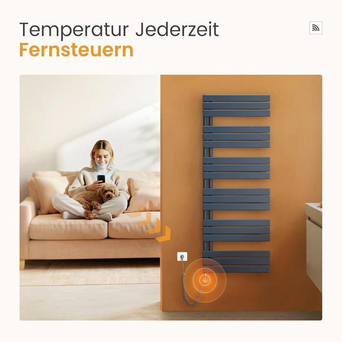 Електричний рушникосушар EMKE з термостатом 1320x500 мм, білий, 800W