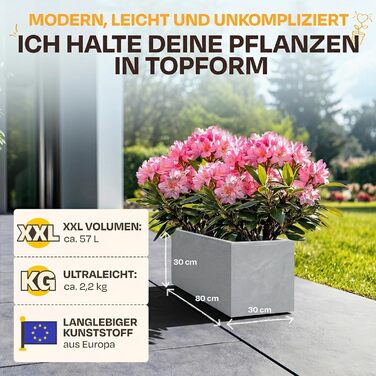 Плантатор Ondis24 Vulkan, 57л, прямокутний, з водосховищем, для балкона/тераси, сірий