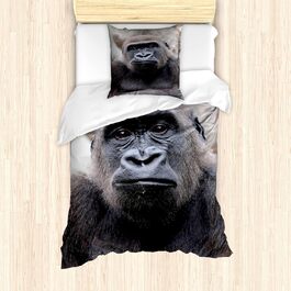 Набір підковдр ABAKUHAUS Gorilla для односпальних ліжок, крупним планом Молодий самець горили, Стійкі до кліщів Алергіки Підходить з наволочкою, 135 см x 200 см - 80 x 80 см, темно-сіра умбра