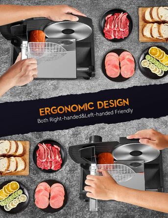 Електричний слайсер 200W з нержавіючої сталі - кухонна машина з регулюванням 0-15 мм, 2 леза, для м'яса, ковбаси, сиру та хліба