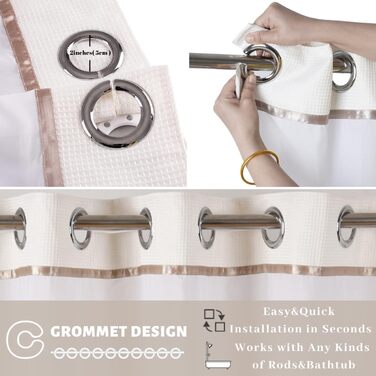 Тканинна шторка для душу з магнітами Snap Liner, 180x200 см (Бежева, H181.3 x B165.1 см, 1 шт.)